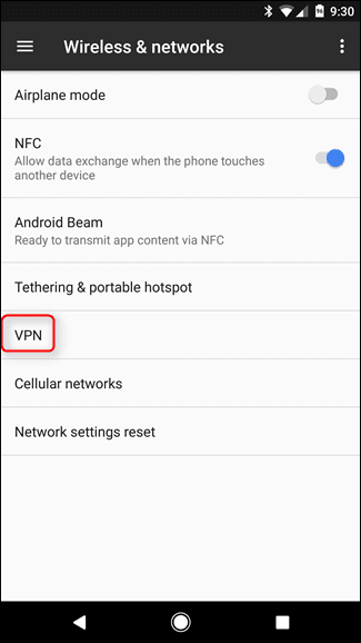 حدد نوع خادم VPN